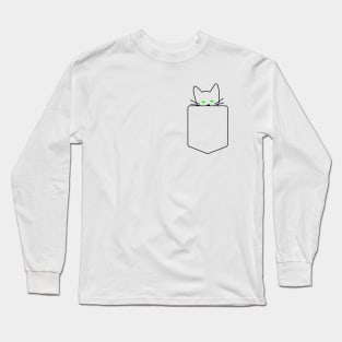 Green Eyed Cat In Pocket | One Line Drawing | One Line Art | Minimal | Minimalist Long Sleeve T-Shirt